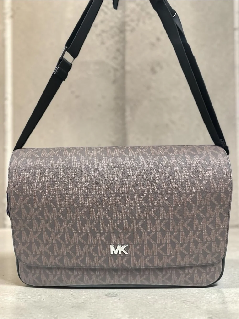 Michael Kors Brown MK Logo Messenger Bag with Black Strap